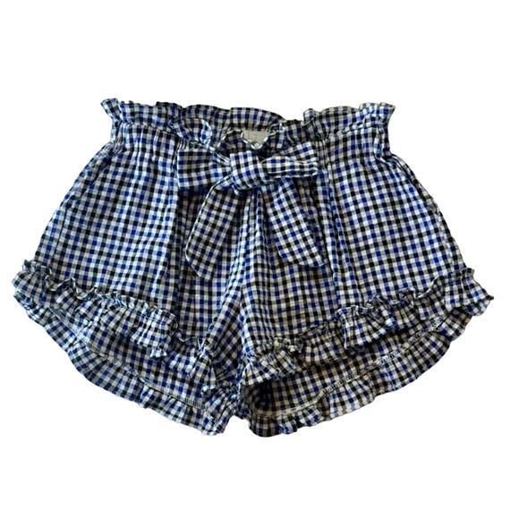 Misa Los Angeles Lynn Shorts Womens XS Blue Multi Check Ruffle Bow Elastic Waist - Picture 2 of 14